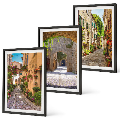 Tavelpaket med ramar Italienska gator blommor arkitektur