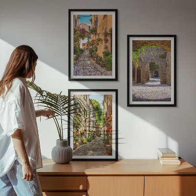Tavelpaket med ramar Italienska gator blommor arkitektur