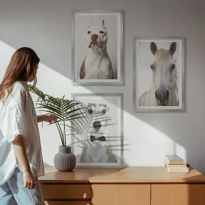 Eleganta porträtt av hundar och hästar set om 3 tavlor