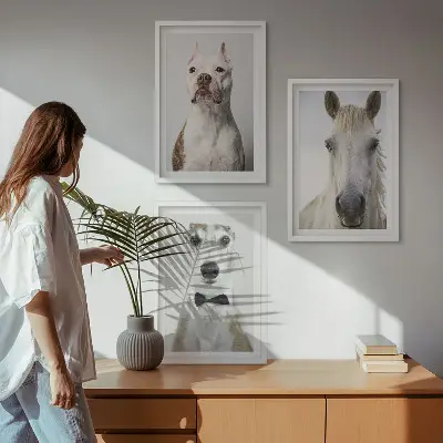 Eleganta porträtt av hundar och hästar set om 3 tavlor