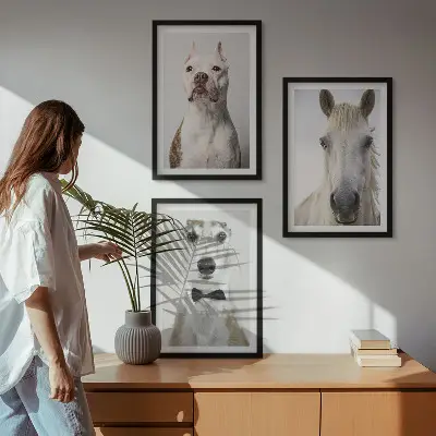 Eleganta porträtt av hundar och hästar set om 3 tavlor