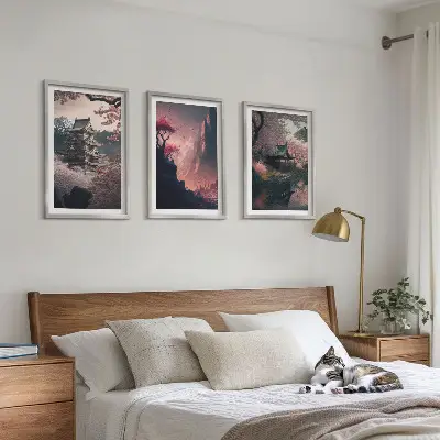 Tavelset med japanska bergsmotiv tavelset för vägg ovanför soffa