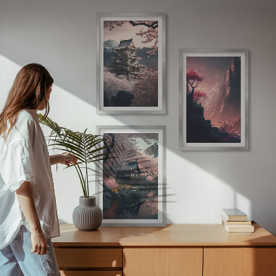 Tavelset ovanför soffa Fantasilandskap av Japans berg