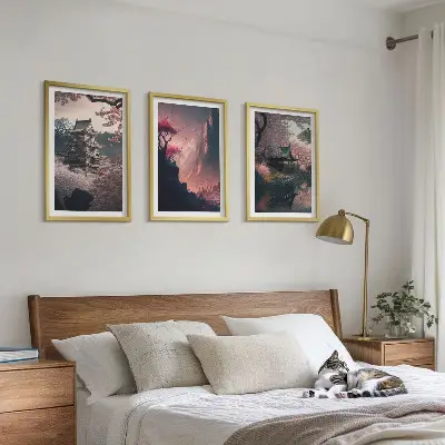 Tavelset med japanska bergsmotiv tavelset för vägg ovanför soffa
