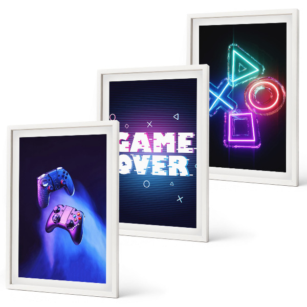 Tavelpaket med ramar Game Over-handkontroller