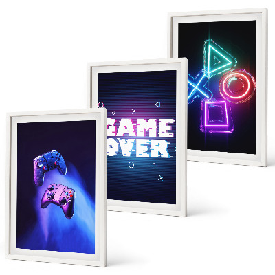 Tavelpaket med ramar Game Over-handkontroller