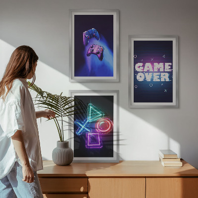 Tavelpaket med ramar Game Over-handkontroller