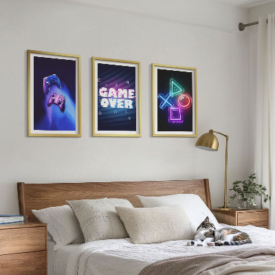 Tavelpaket med ramar Game Over-handkontroller