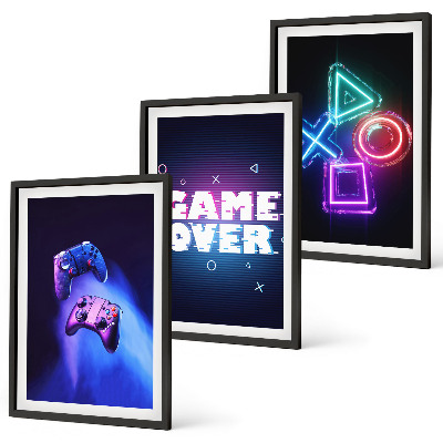 Tavelpaket med ramar Game Over-handkontroller