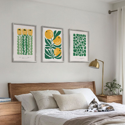 Tavelset ovanför soffa Växtmönster blommor löv