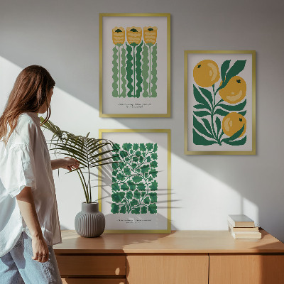 Tavelset ovanför soffa Växtmönster blommor löv