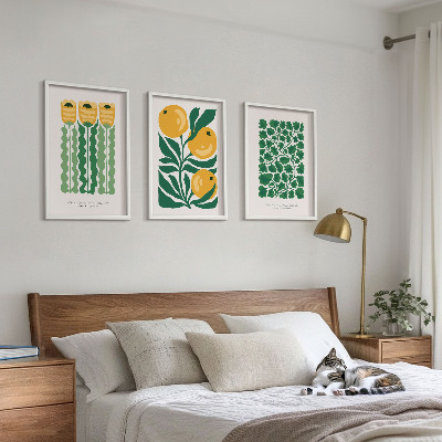 Tavelset ovanför soffa Växtmönster blommor löv