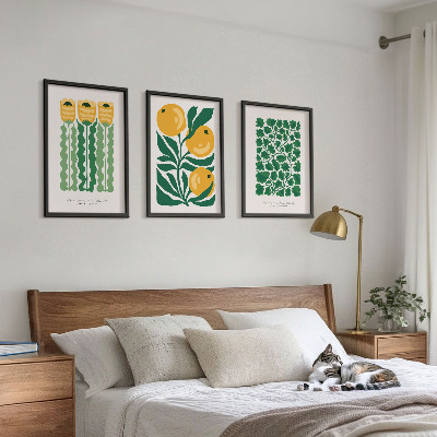 Tavelset ovanför soffa Växtmönster blommor löv
