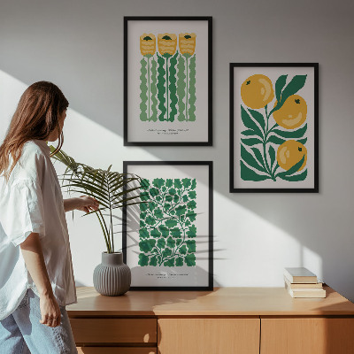 Tavelset ovanför soffa Växtmönster blommor löv