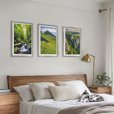 Set om 3 tavlor Gröna berg vattenfall skog