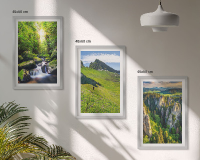 Set om 3 tavlor Gröna berg vattenfall skog