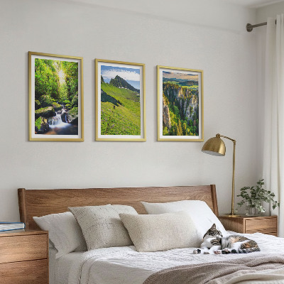 Set om 3 tavlor Gröna berg vattenfall skog