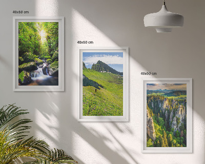 Set om 3 tavlor Gröna berg vattenfall skog