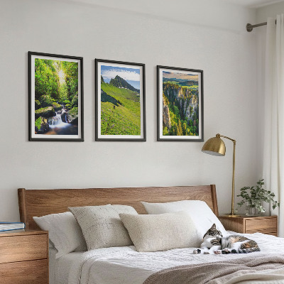 Set om 3 tavlor Gröna berg vattenfall skog
