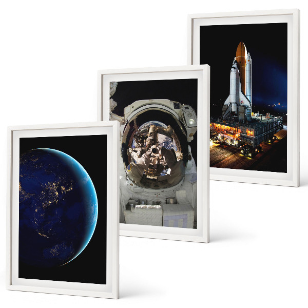 Set om 3 tavlor Rymd-jorden astronaut raket