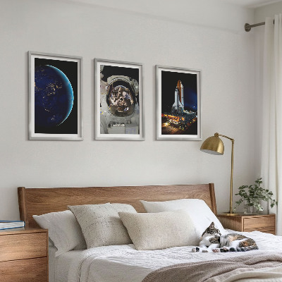 Set om 3 tavlor Rymd-jorden astronaut raket