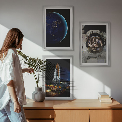Set om 3 tavlor Rymd-jorden astronaut raket