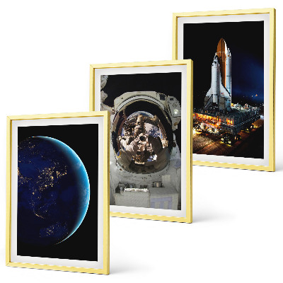 Set om 3 tavlor Rymd-jorden astronaut raket