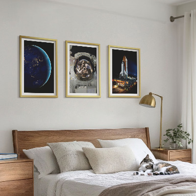 Set om 3 tavlor Rymd-jorden astronaut raket