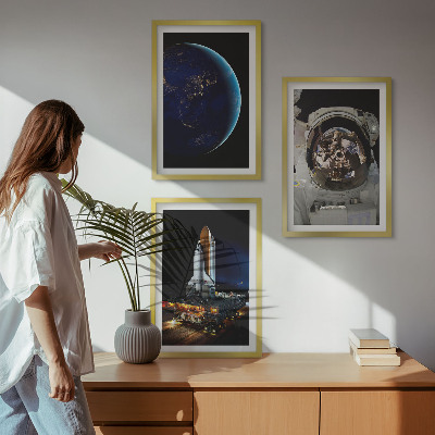 Set om 3 tavlor Rymd-jorden astronaut raket