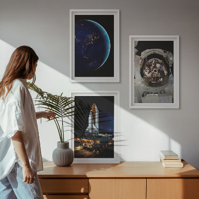 Set om 3 tavlor Rymd-jorden astronaut raket