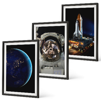 Set om 3 tavlor Rymd-jorden astronaut raket