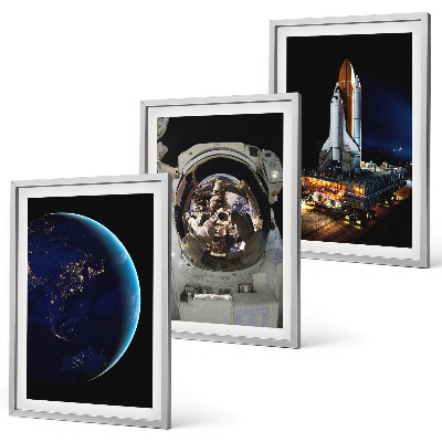 Set om 3 tavlor Rymd-jorden astronaut raket