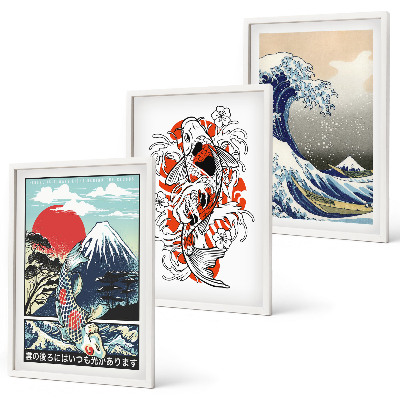 Tavelpaket med ramar Fiskberg Stora vågen i Japan