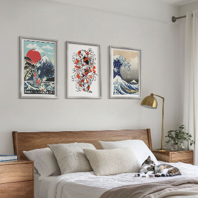 Tavelpaket med ramar Fiskberg Stora vågen i Japan