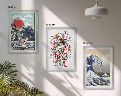 Tavelpaket med ramar Fiskberg Stora vågen i Japan