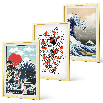 Tavelpaket med ramar Fiskberg Stora vågen i Japan