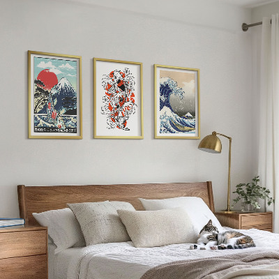 Tavelpaket med ramar Fiskberg Stora vågen i Japan