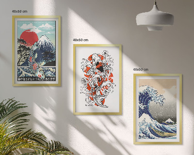 Tavelpaket med ramar Fiskberg Stora vågen i Japan