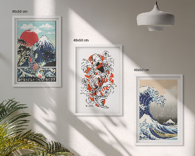 Tavelpaket med ramar Fiskberg Stora vågen i Japan