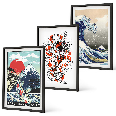 Tavelpaket med ramar Fiskberg Stora vågen i Japan