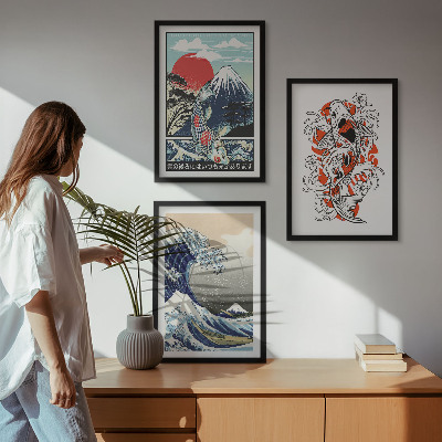 Tavelpaket med ramar Fiskberg Stora vågen i Japan