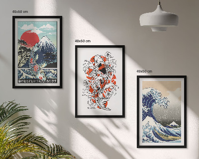 Tavelpaket med ramar Fiskberg Stora vågen i Japan