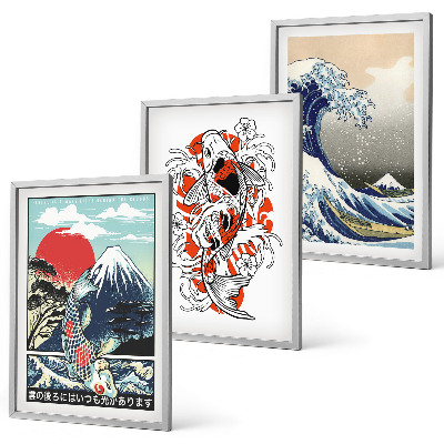 Tavelpaket med ramar Fiskberg Stora vågen i Japan