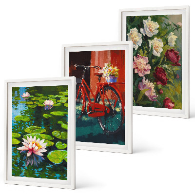 Tavelpaket med ramar Liljor i trädgården, färgglada blommor