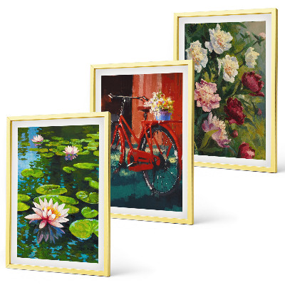 Tavelpaket med ramar Liljor i trädgården, färgglada blommor