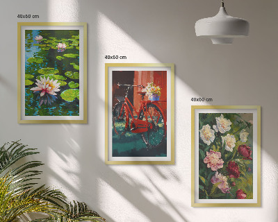 Tavelpaket med ramar Liljor i trädgården, färgglada blommor