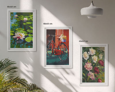 Tavelpaket med ramar Liljor i trädgården, färgglada blommor