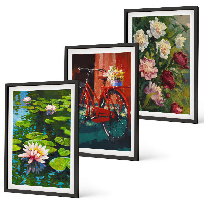 Tavelpaket med ramar Liljor i trädgården, färgglada blommor