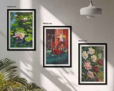 Tavelpaket med ramar Liljor i trädgården, färgglada blommor