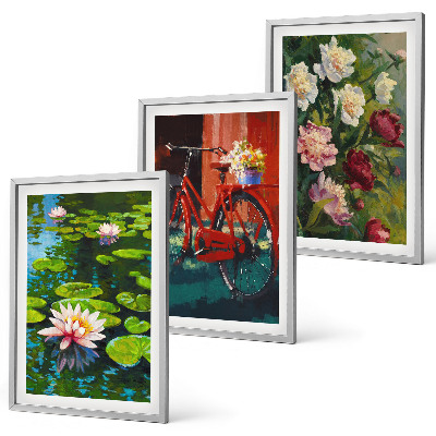 Tavelpaket med ramar Liljor i trädgården, färgglada blommor